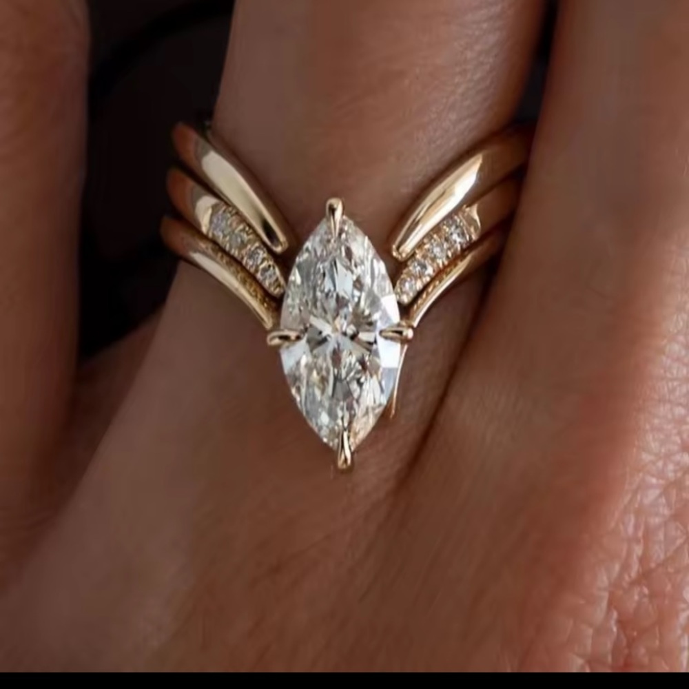 Elegant 18k Gold Vermeil and White Topaz Marquise Cut Ring 7 1/2
